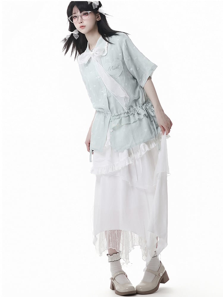 Tiered Skirt Free White Handkerchief Hem Strapless Dress Ways Wear with Bowtie Two