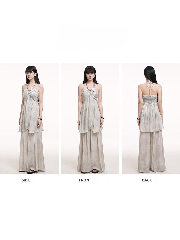 Bust Ruched Slit Halter with Center Gray Cami Gothic Top Detail