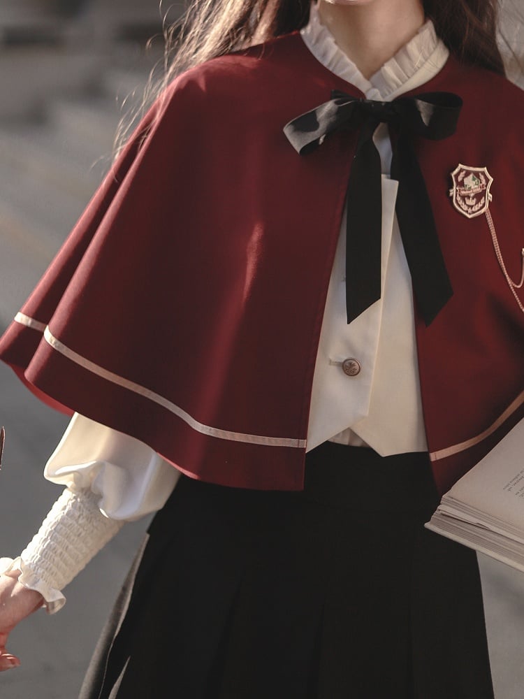 JK Uniform Red Cape with Self-tie Straps