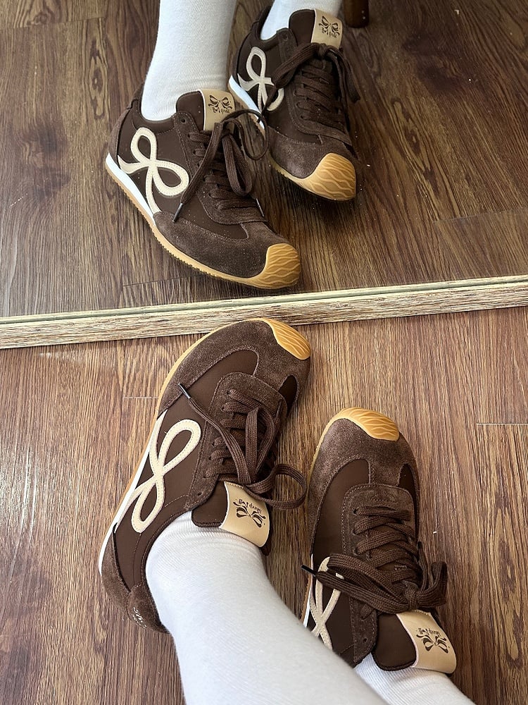 Design Bowknot Ties Front Schnürung Braun Sneakers