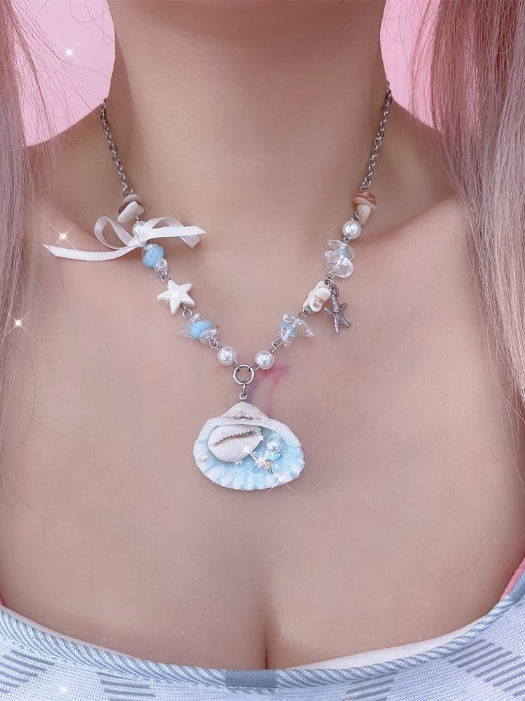 Y2K Necklace Star Blue Shell