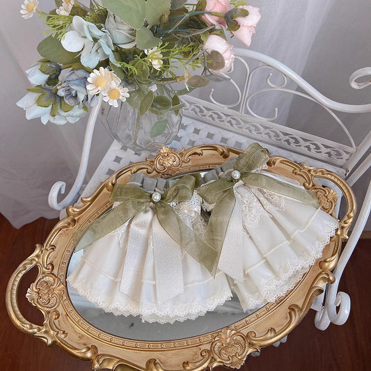 Beige and Green Bowknot Wrist Cuffs