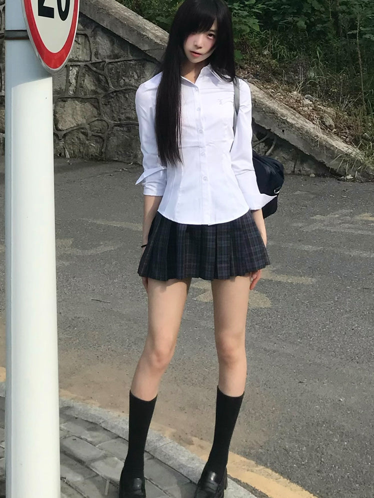 Uniform Preppy Weißes Hemd Stil JK