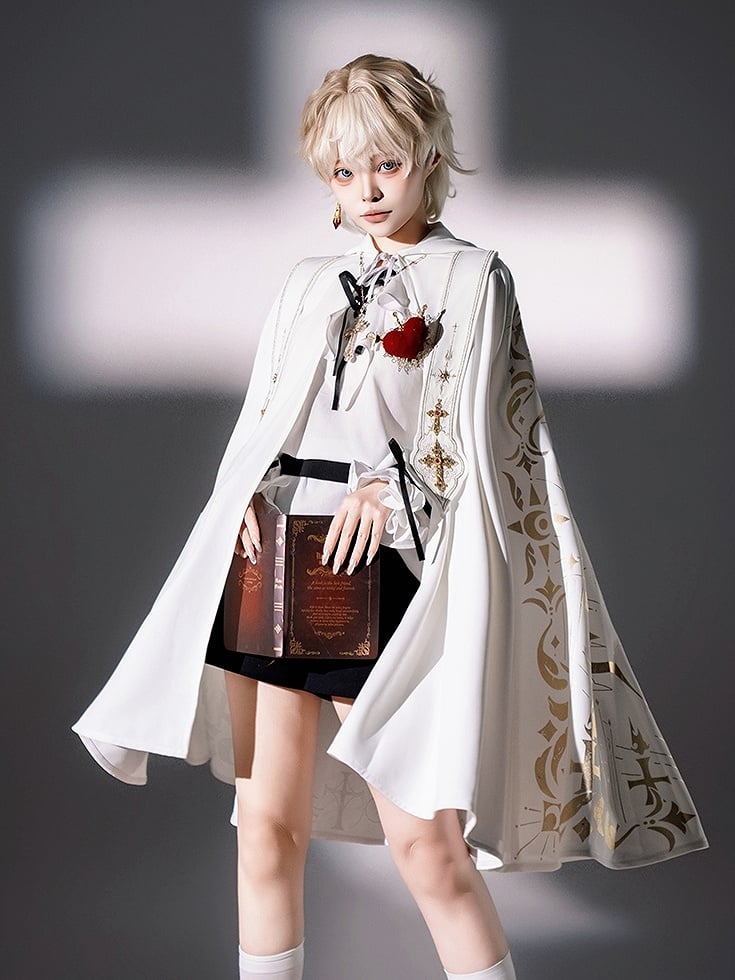 Cape Golden White Print Hooded