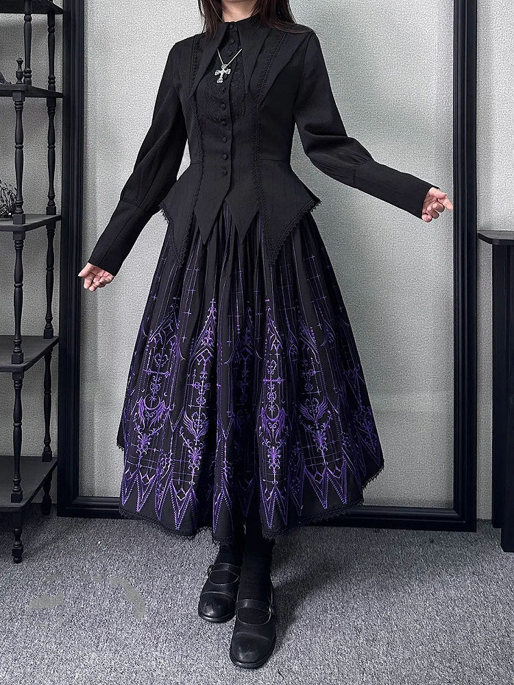 Black Gothic Lolita Cathedral Glass Skirt Embroidery Purple