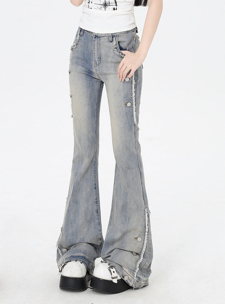 Raw Hem Vintage Flared Jeans Glamorous Blue