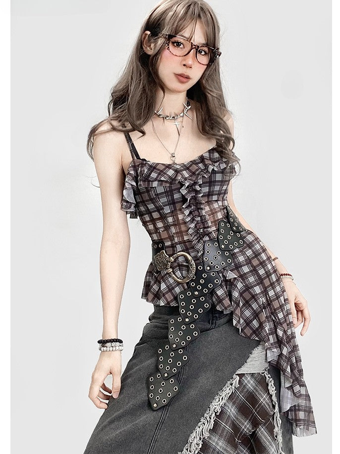 Saummuster Cami Glamorous Bittersweet Brown Plaid Asymmetrisch