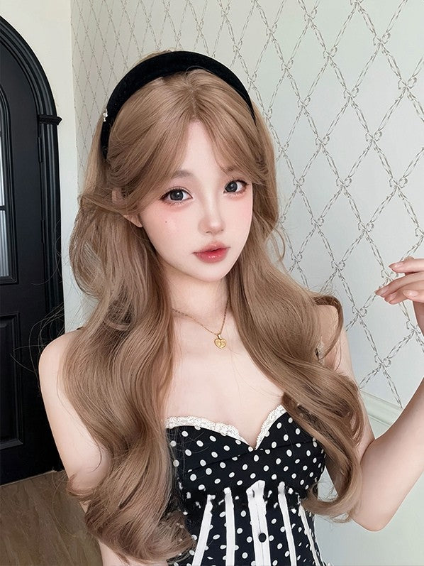 Bangs Wavy Length Wig 70CM Curtain Brown With Light