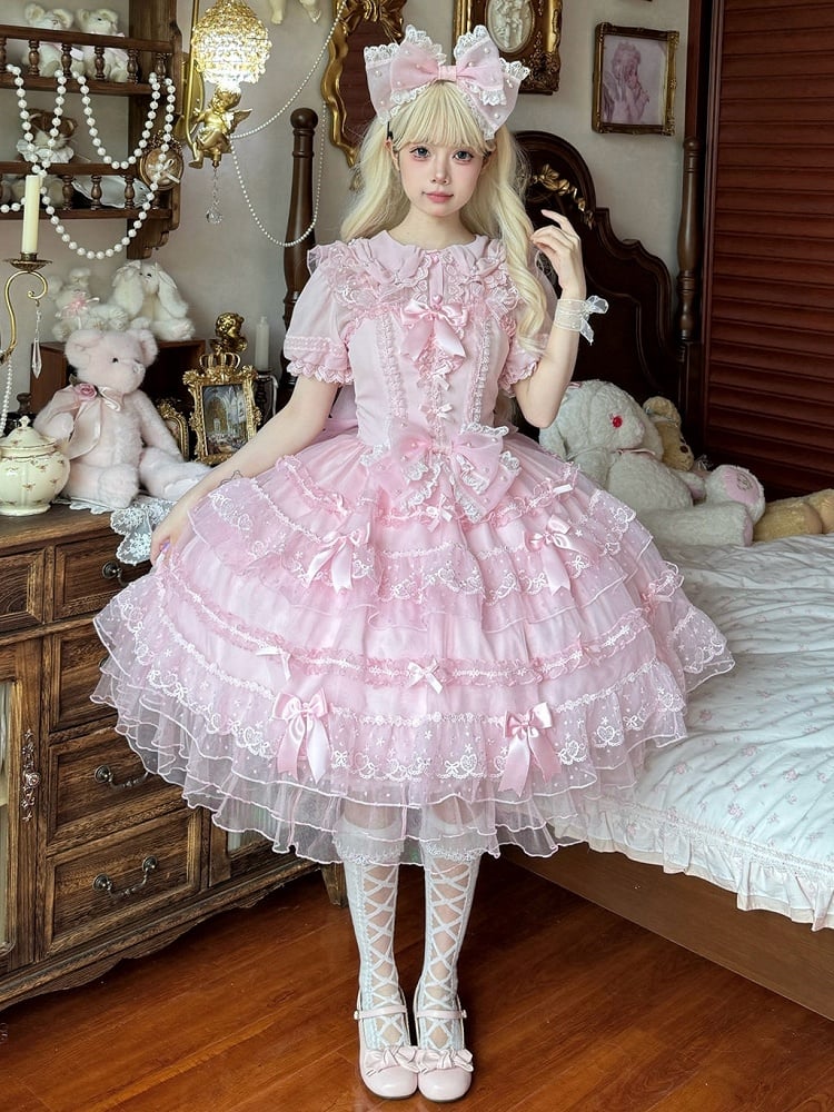 Hanayome Skirt Accents Lolita Princess Tulle Bow Pink JSK Dress Layered