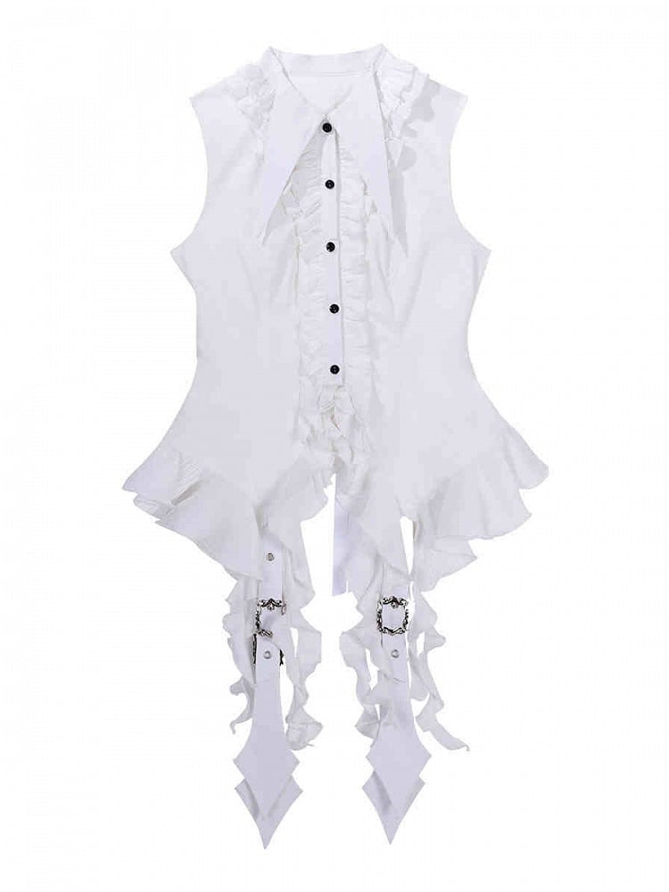 Cropped and Gothic Shirt Sleeveless White Lolita Set Black Full - Top Skirt +