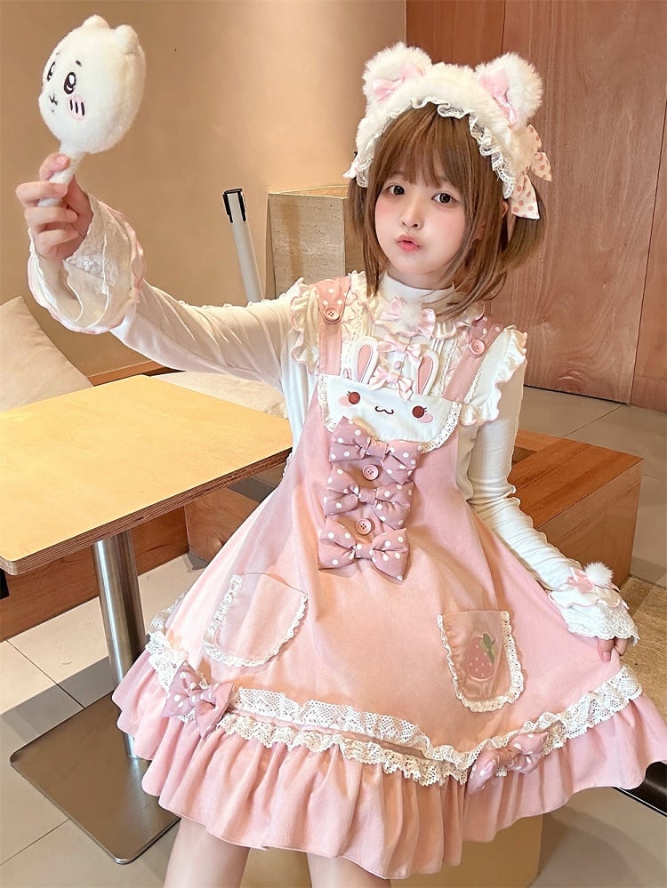 White and Pink Lettuce Hem Sweet Lolita Top