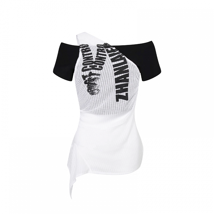 Y2K Black and White Letter Two-pieces Print Halter T-shirt