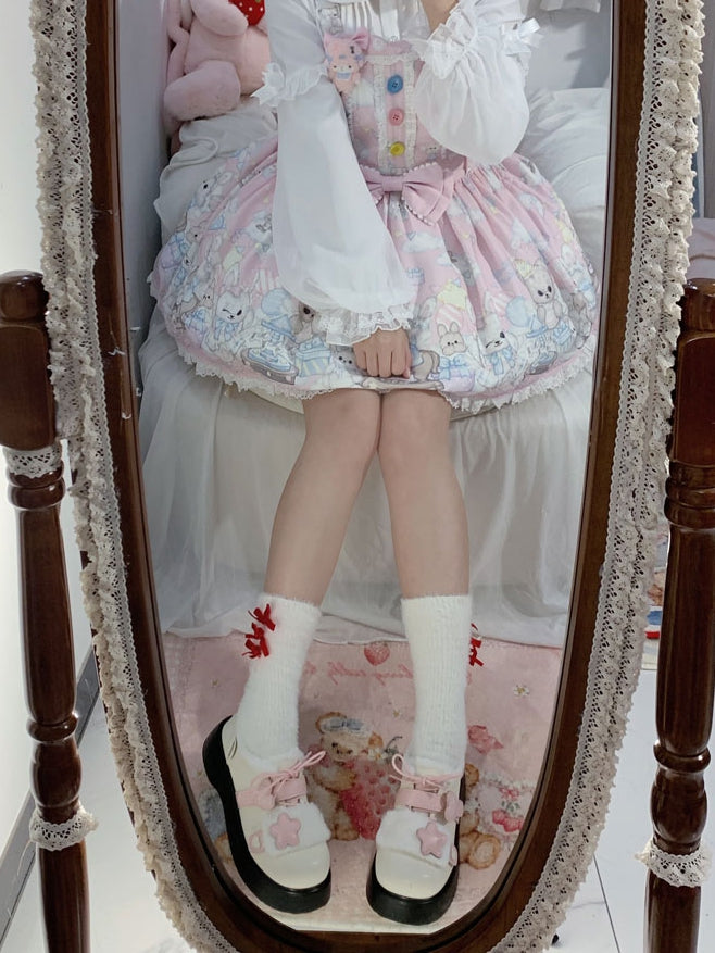 Accents Strap Design Winter Closures Beige Star Lolita Velcro Pink Fleece Lining Sweet Heart Cozy Platforms with