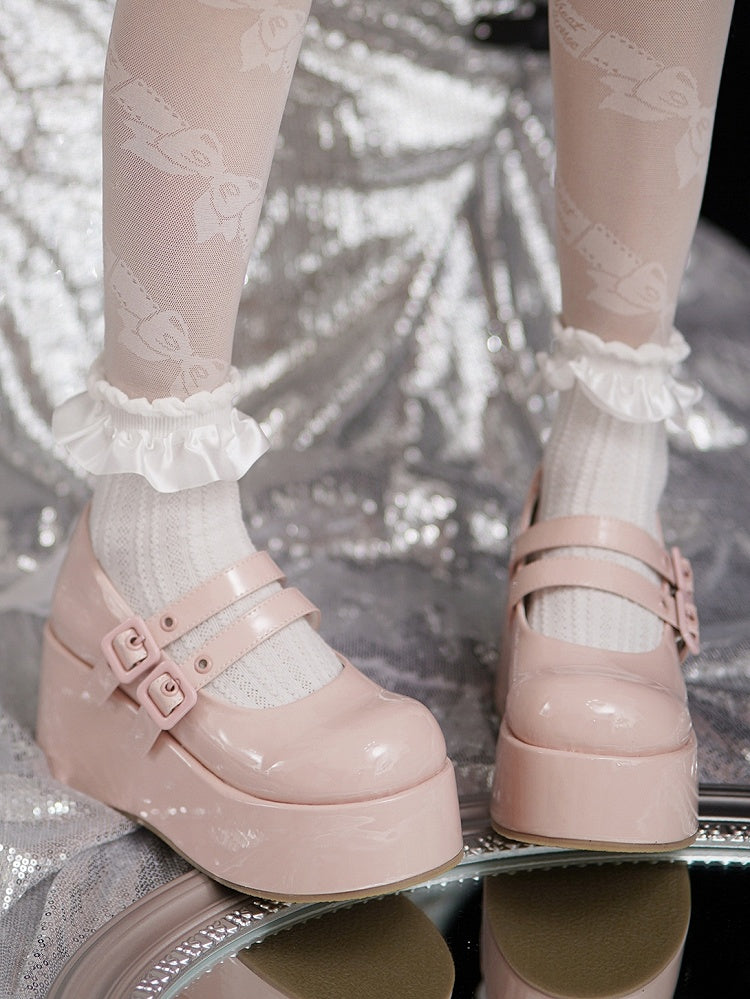 Plateau-Riemen Sweet Buckle mit Schuhen Dual Jane Mary Pink