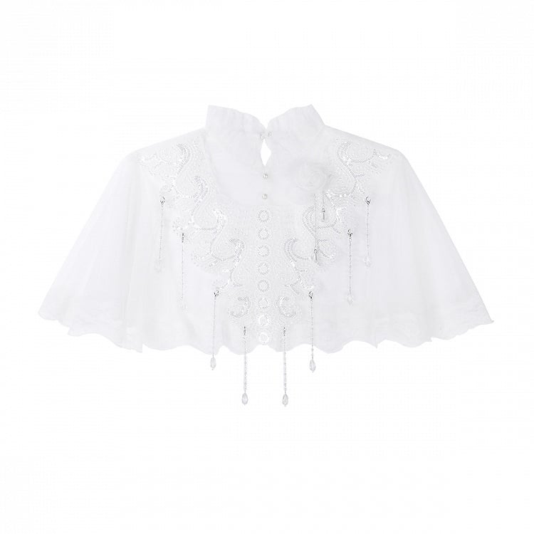 White Skirt High Cape Waist Top Cami + Tulle Print Castle Blue