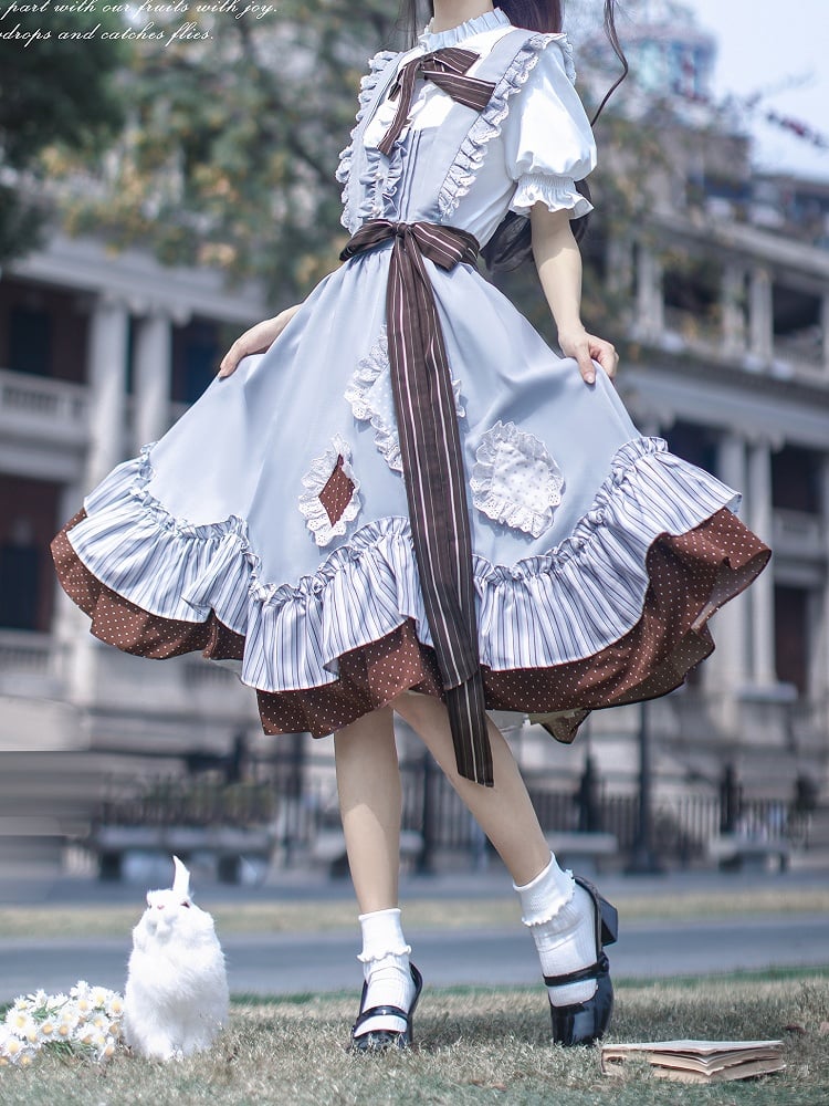 Appliques Alice in Wonderland Vibes Sweet Lolita Jumper with in Blue Skirt Diamond