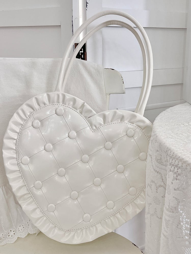 White Trim Quilted with Handbag Heart-Shaped Lolita Ruffle