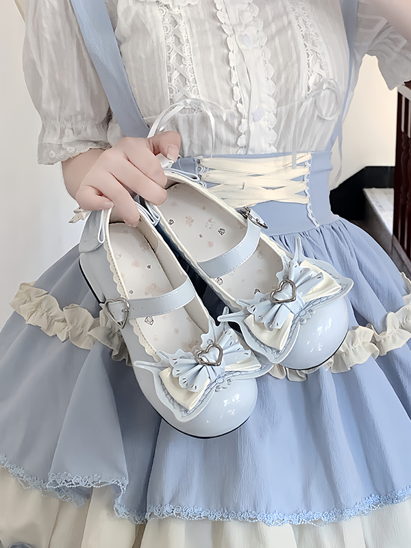 Sweet Lolita Hellblaue Mary Janes mit Schleife und Herzschnalle