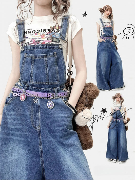 Jeans Cut Blue Y2K Wide-leg Bittersweet Overall