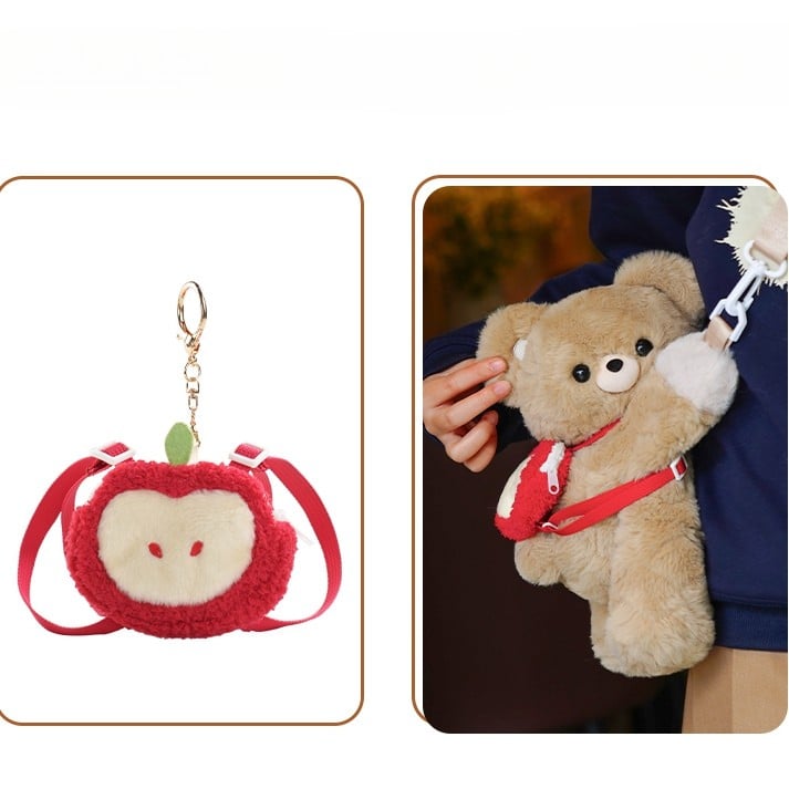 Plush Bear Keychain +Apple Khaki Hat Bag Backpack/Crossbody