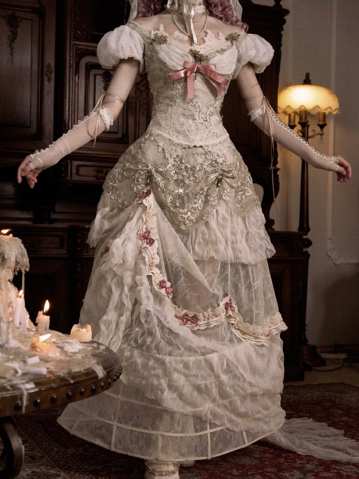Skirt Long Patched Lace Bustle Versatile Vintage