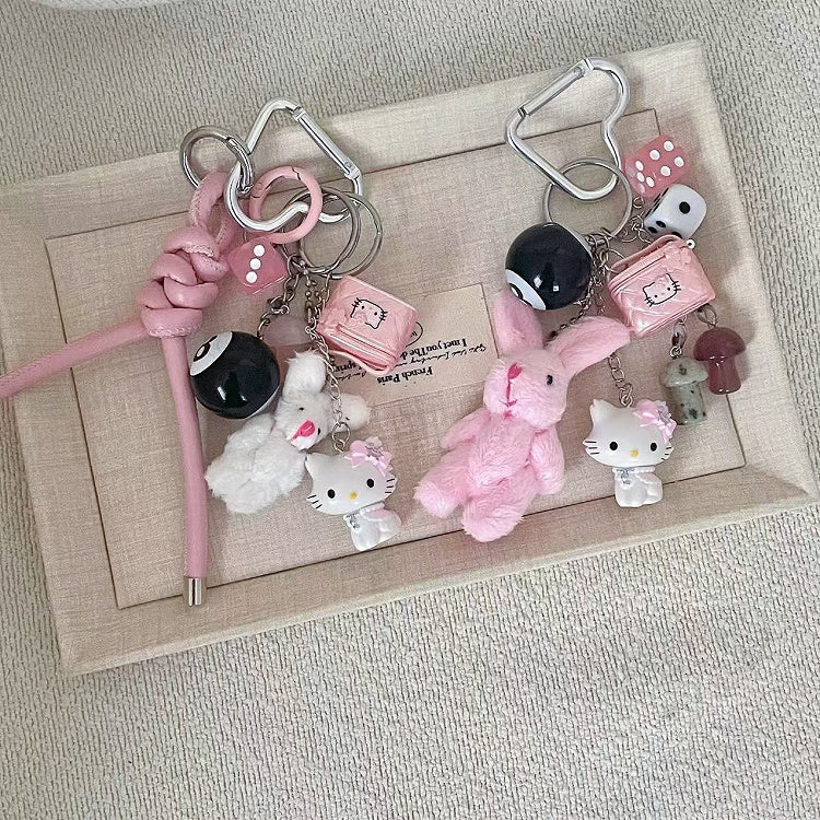 Porte-clés en peluche lapin blanc/rose Y2K