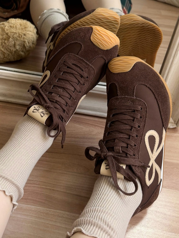 Design Bowknot Ties Front Schnürung Braun Sneakers