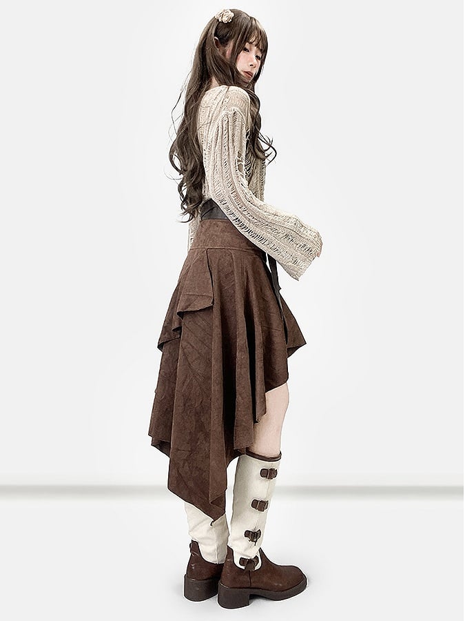 Coffee Hem Wasteland Asymmetrical Skirt Brown Punk