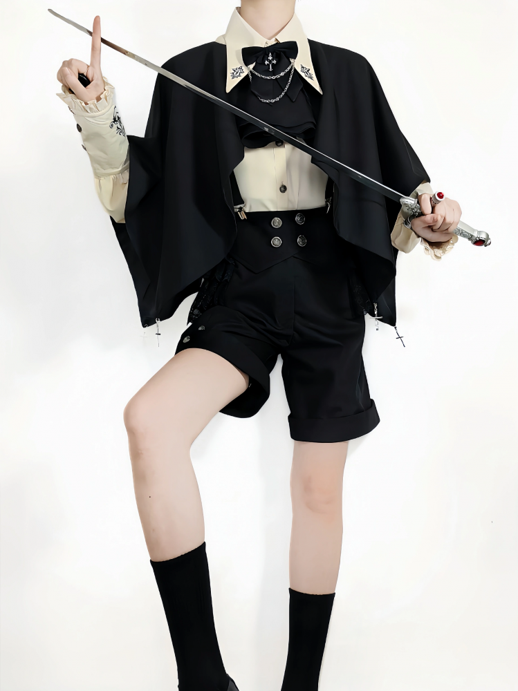 王子ファッション ブラック フォールドオーバー ウエスト ショーツ