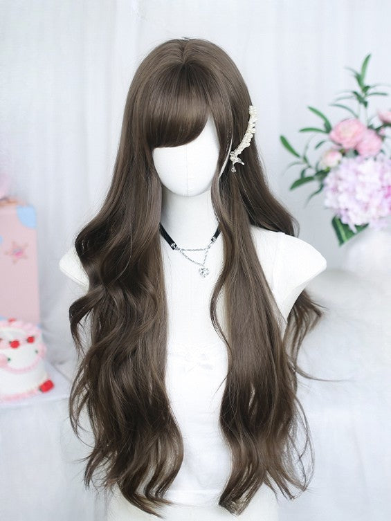 Length Black 65-70CM Bangs With Wavy Wig Tea/Brown Side-swept