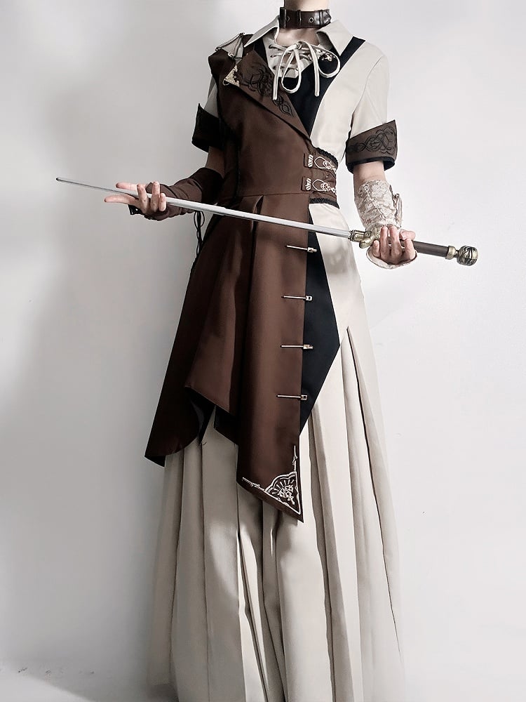 - Sleeves Short Steampunk Shirt Ouji + Lolita Set Three Pieces