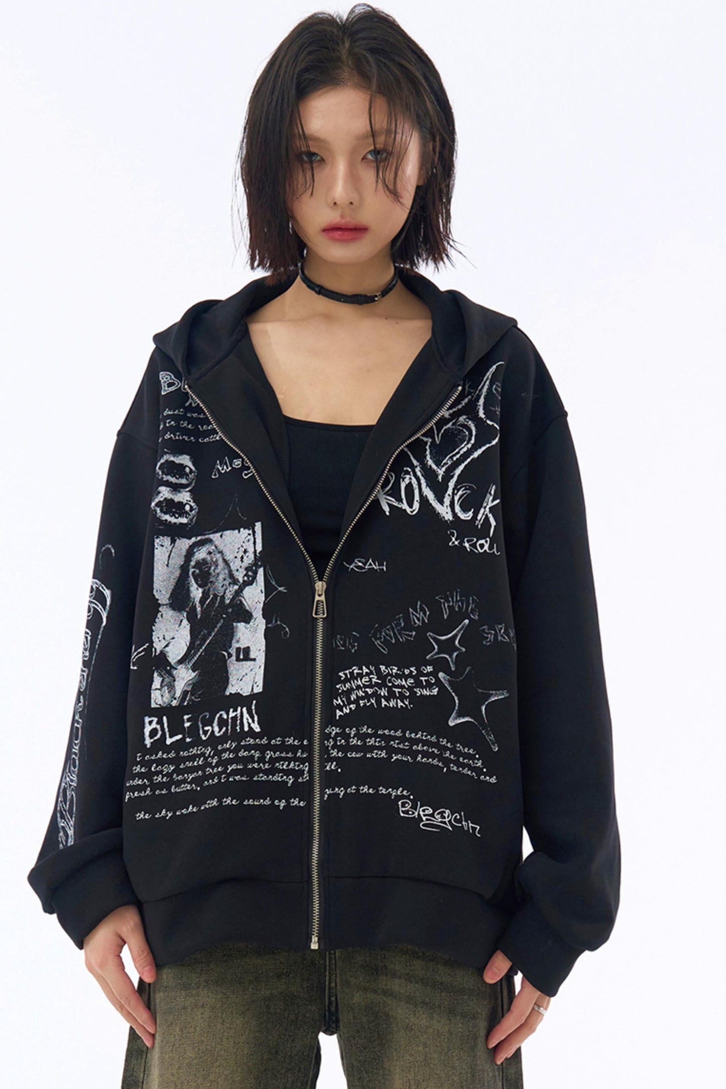 Hooded Loose Hoodie Graffiti