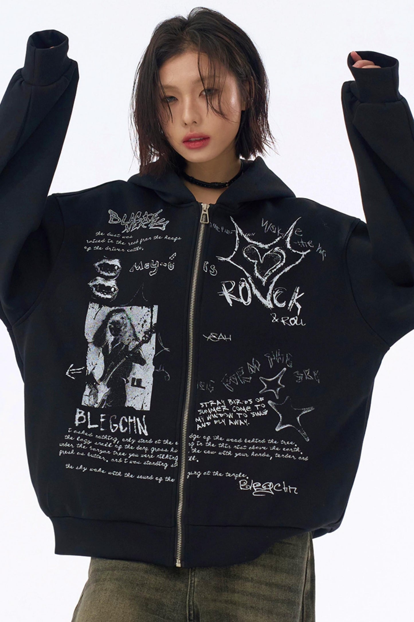 Hooded Loose Hoodie Graffiti