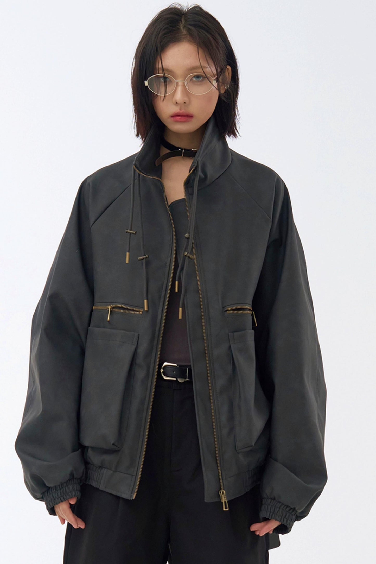 Retro Stand Leather Collar Jacket