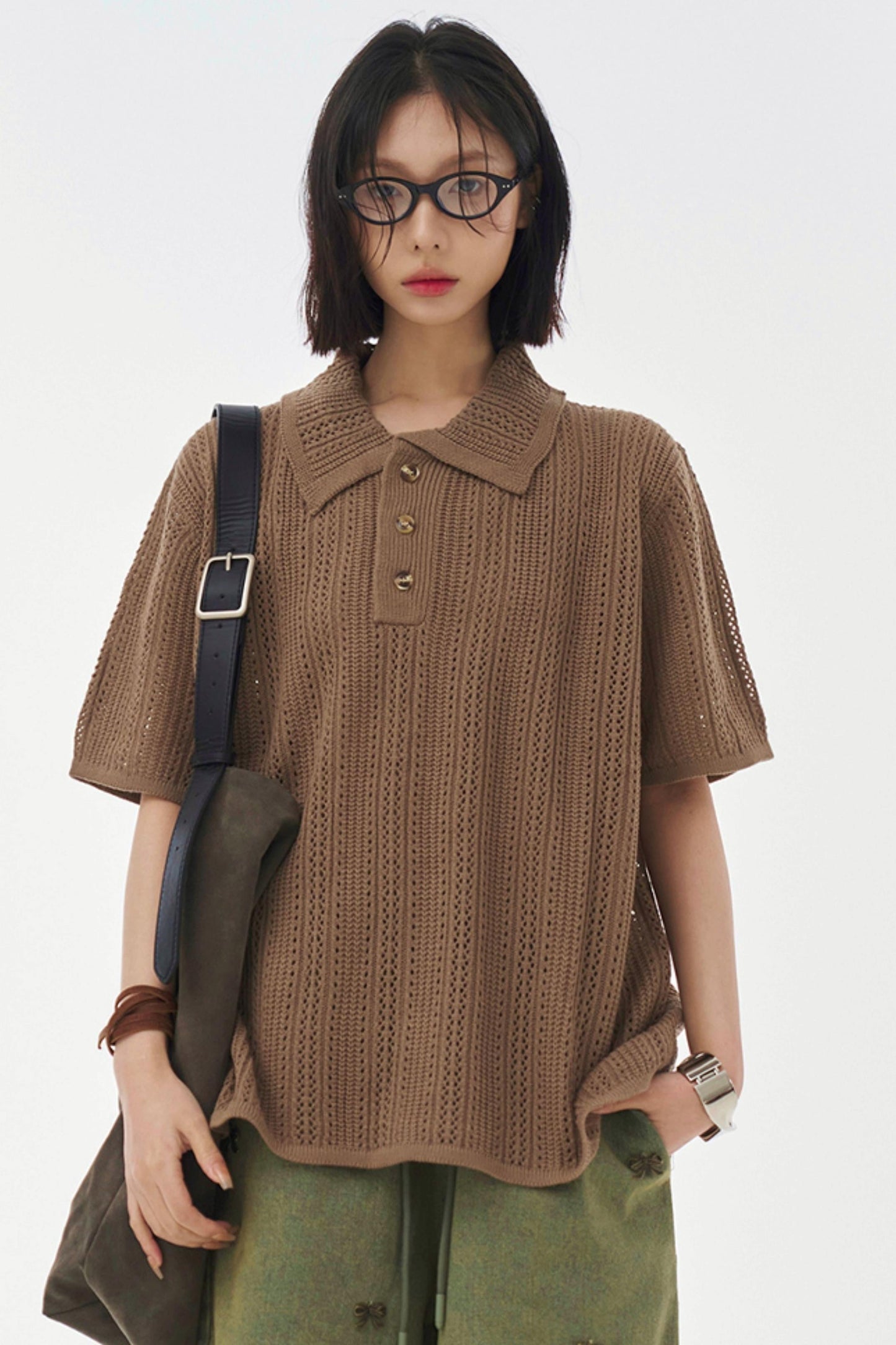 Sheer Mesh Collared T-Shirt