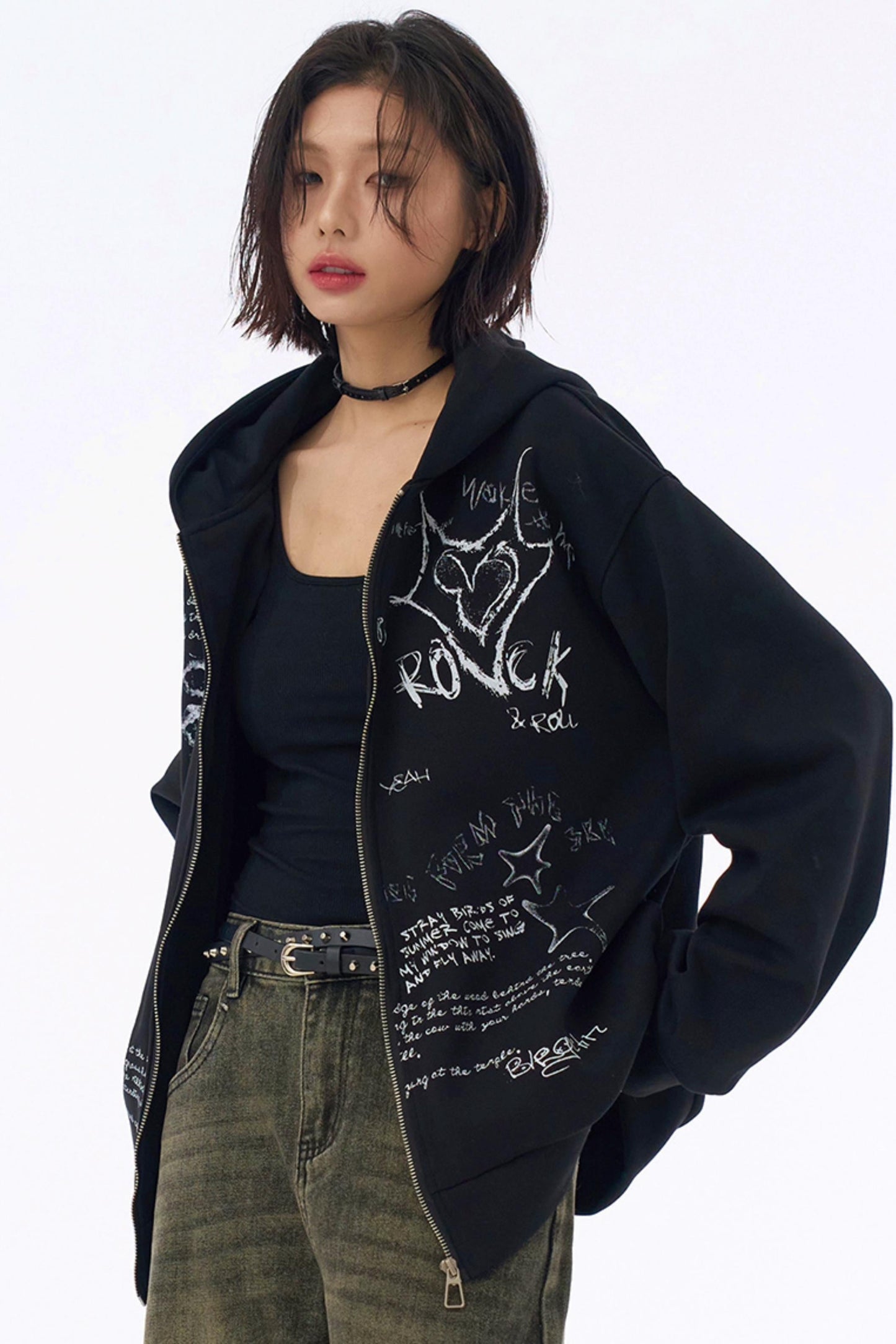 Hooded Loose Hoodie Graffiti