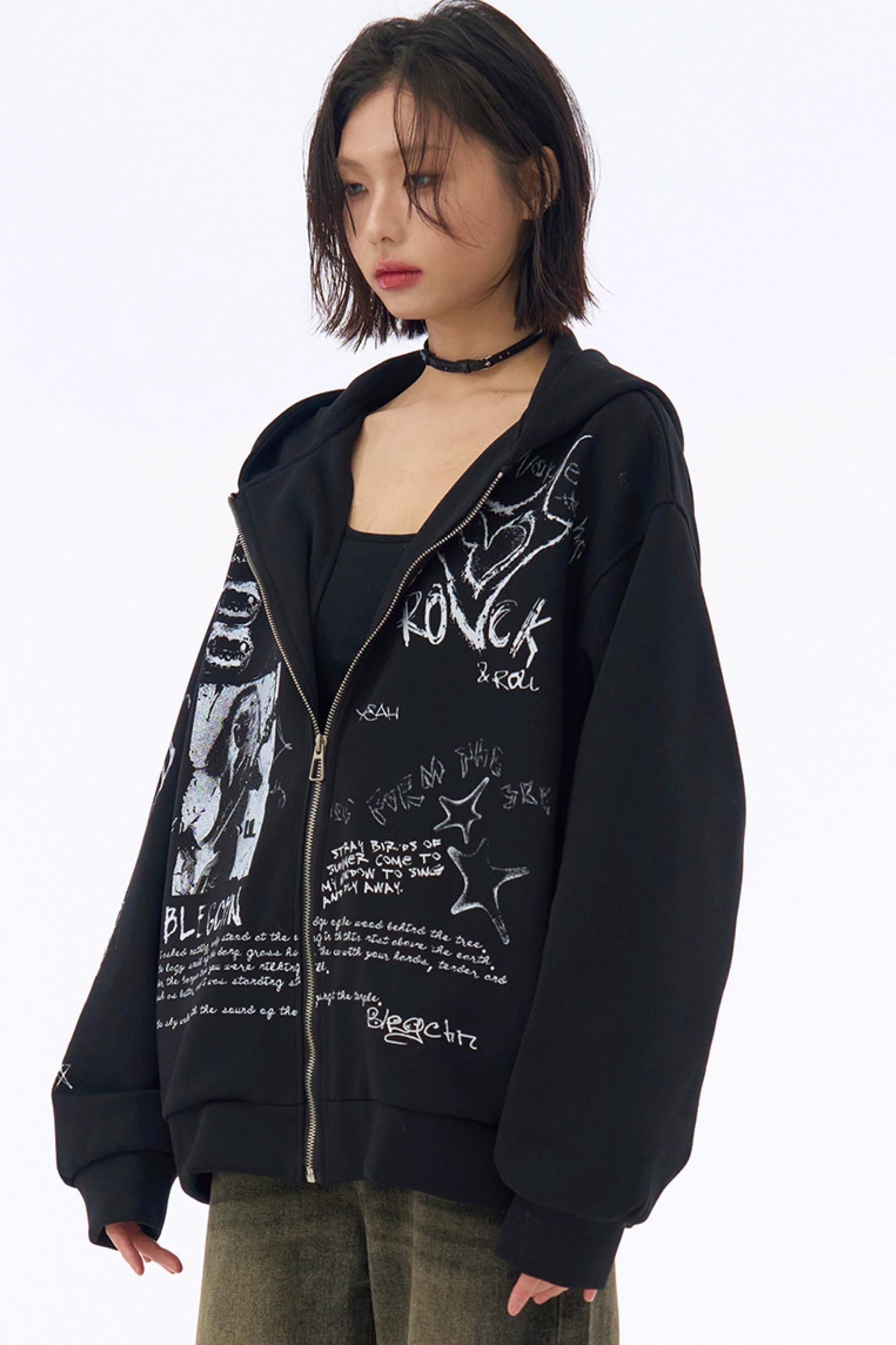 Hooded Loose Hoodie Graffiti