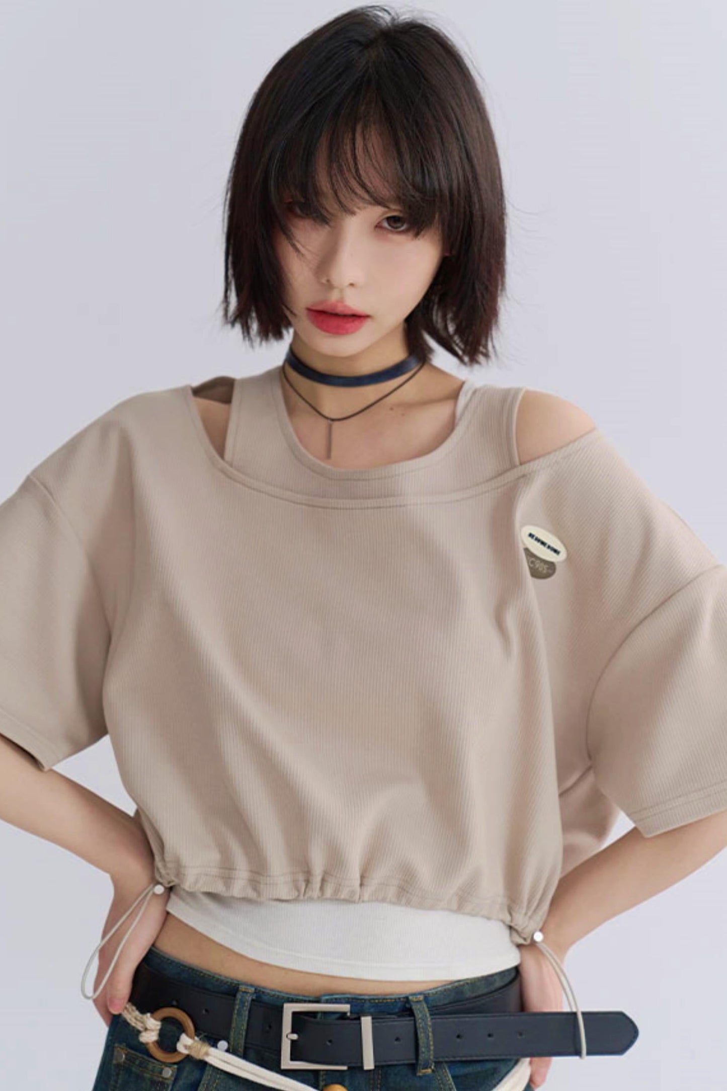 Drawstring T-shirt Faux