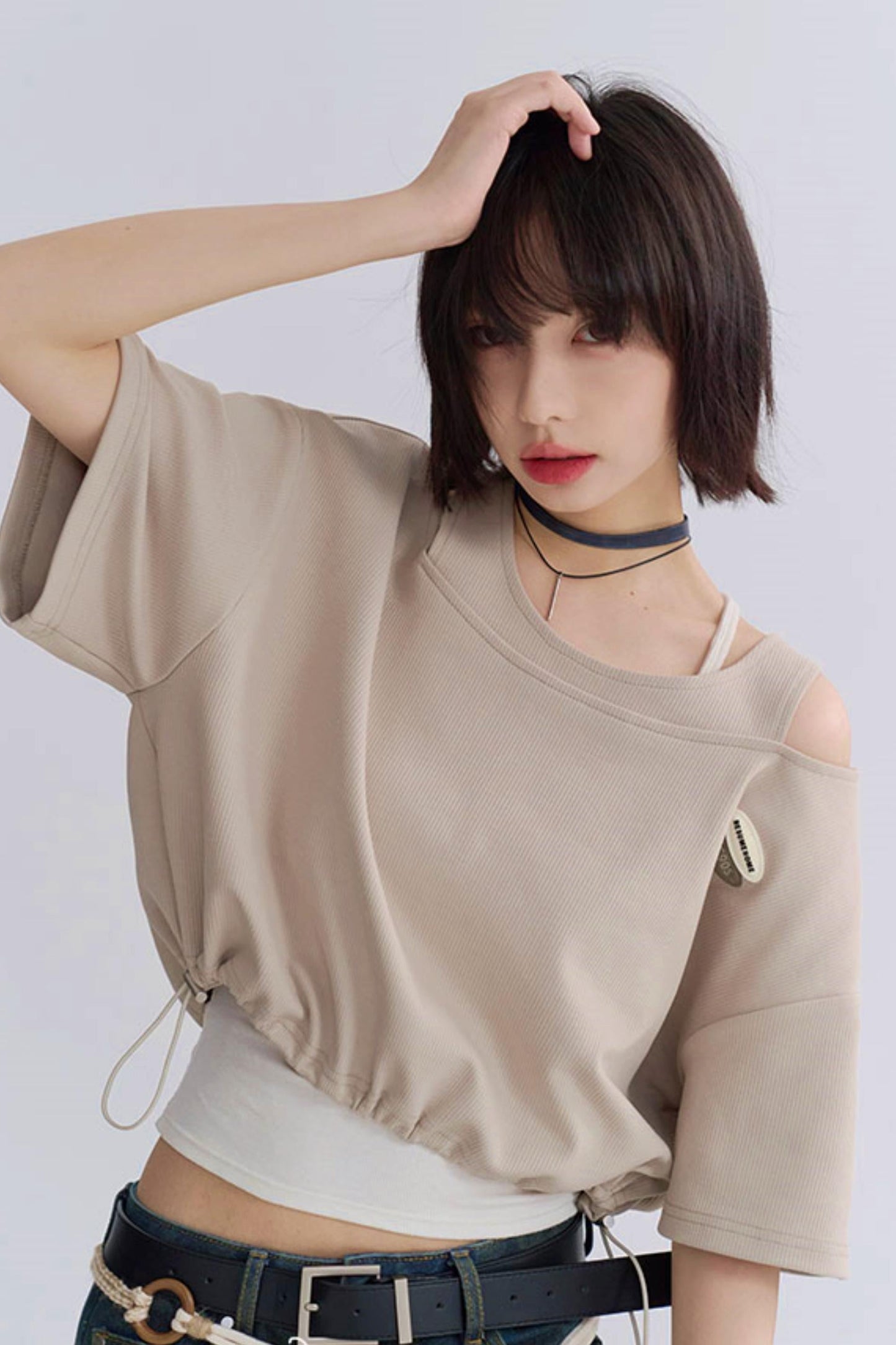 Drawstring T-shirt Faux