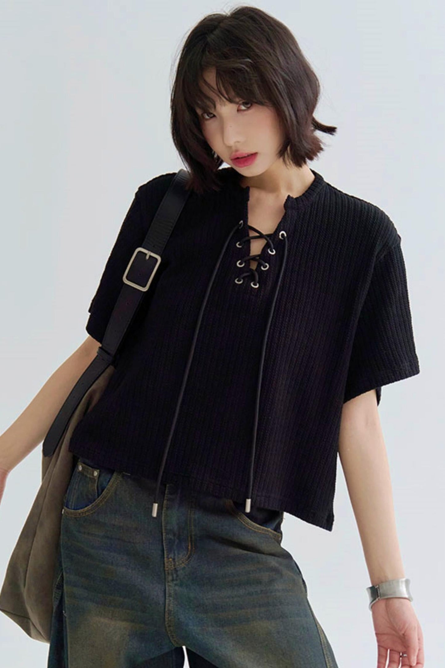 Loose Fit T-Shirt V-Neck Knit