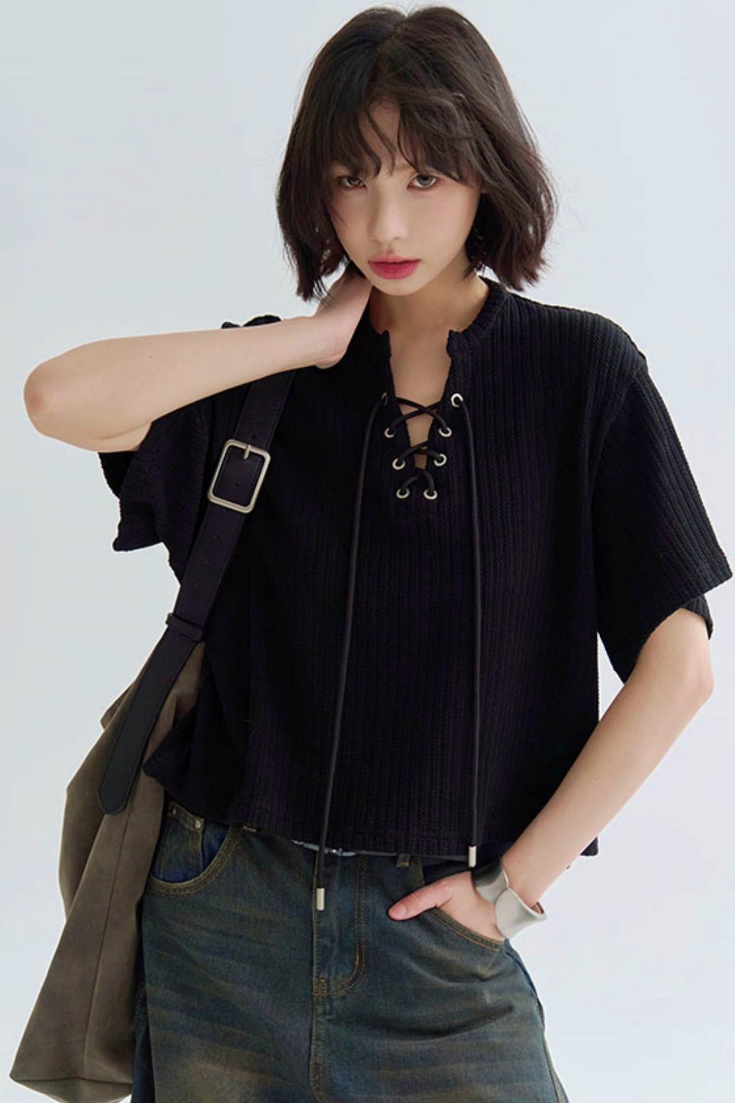 Loose Fit T-Shirt V-Neck Knit