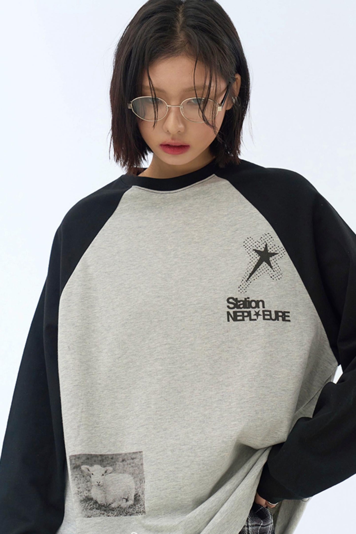 Fit Collision Long Sleeve Loose T-Shirt Print