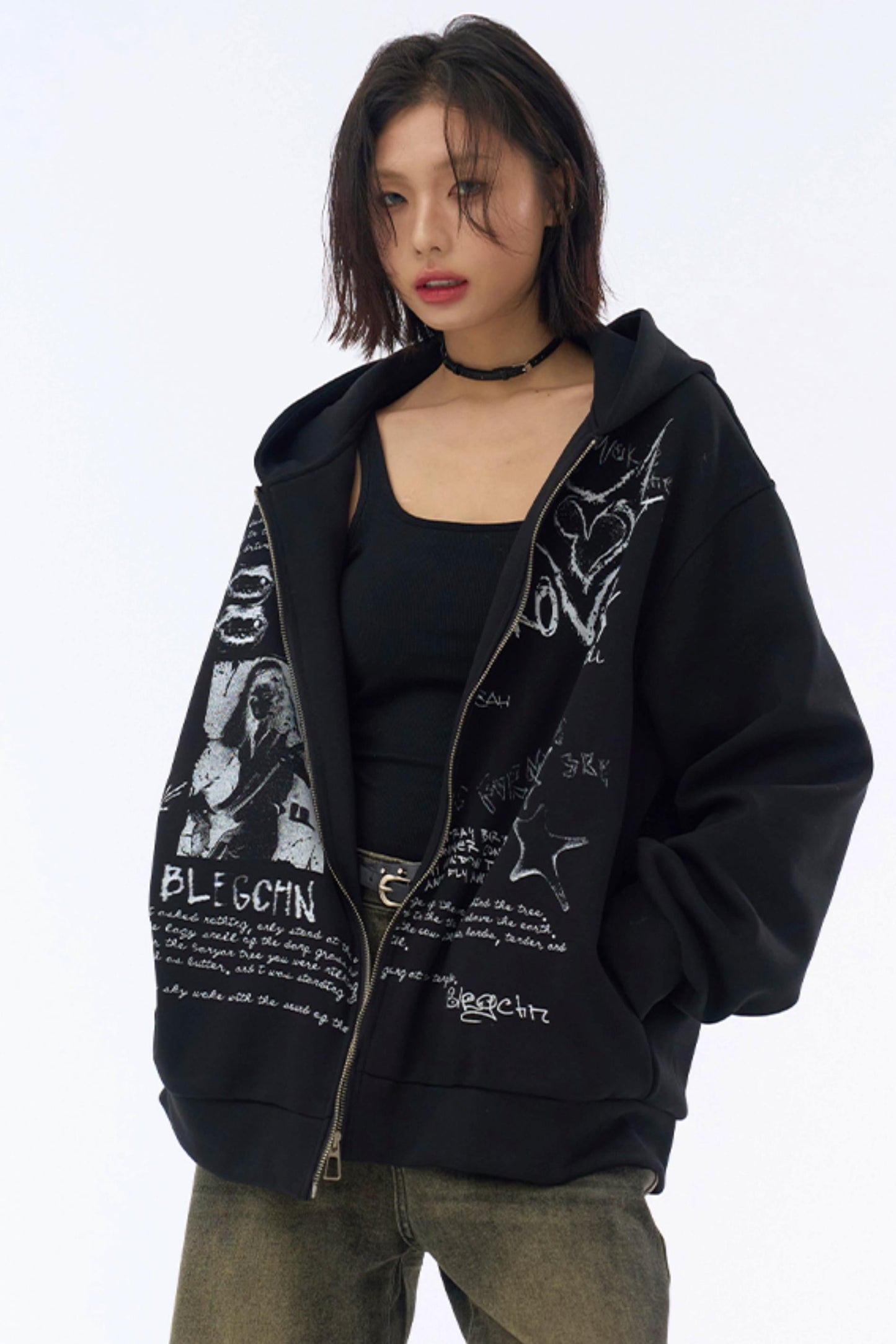 Hooded Loose Hoodie Graffiti