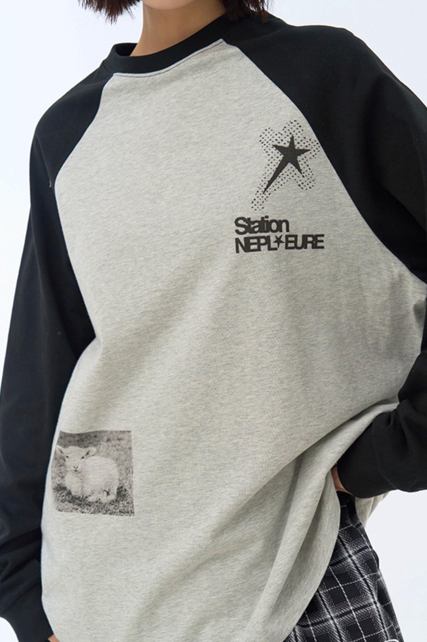 Fit Collision Long Sleeve Loose T-Shirt Print