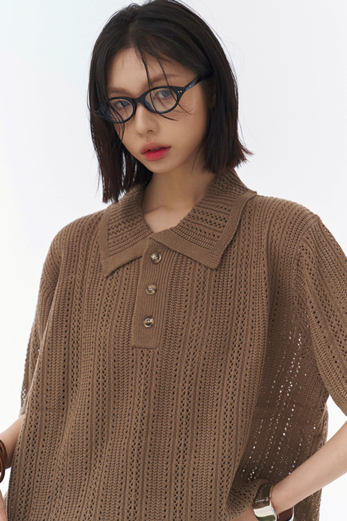 Sheer Mesh Collared T-Shirt