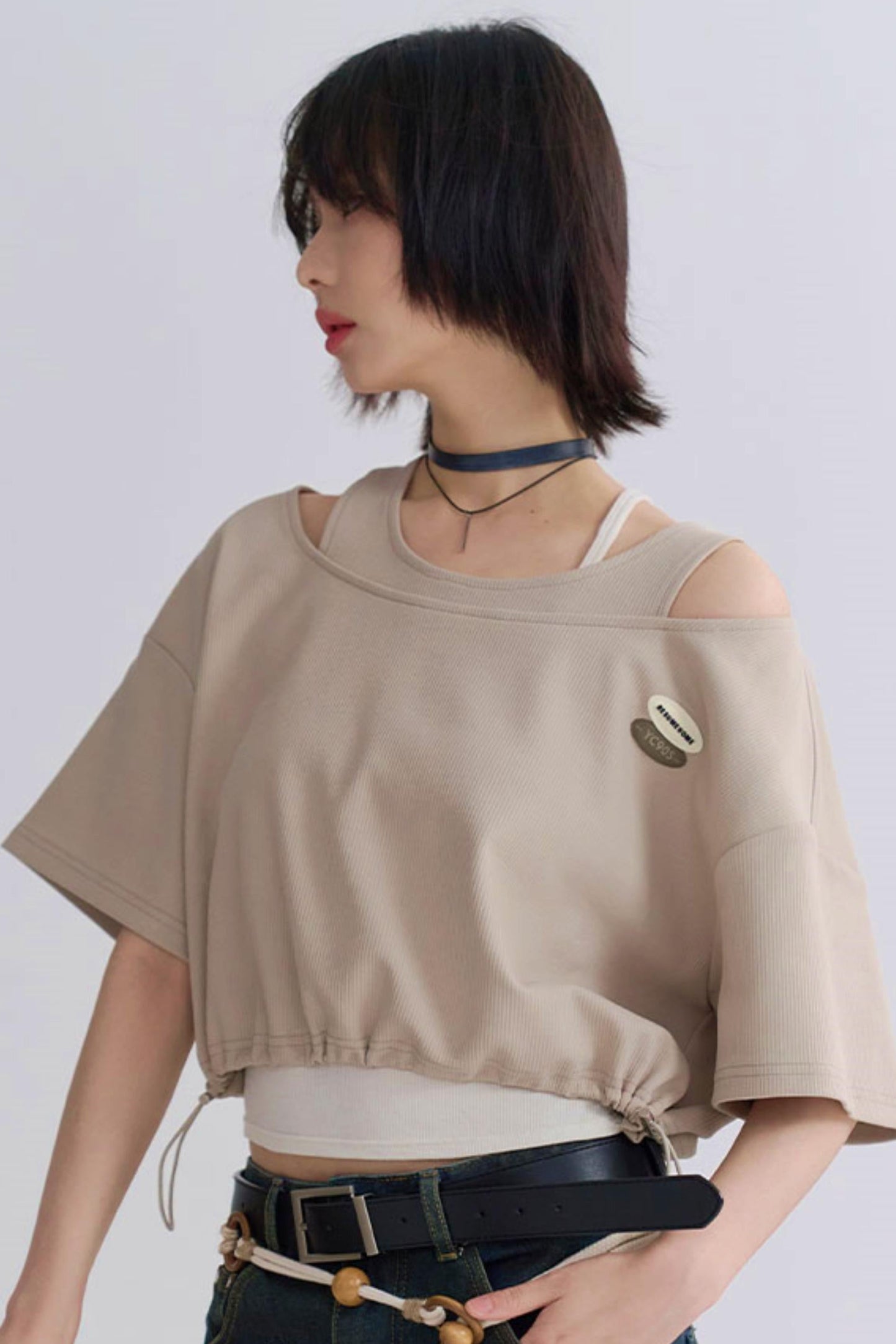 Drawstring T-shirt Faux