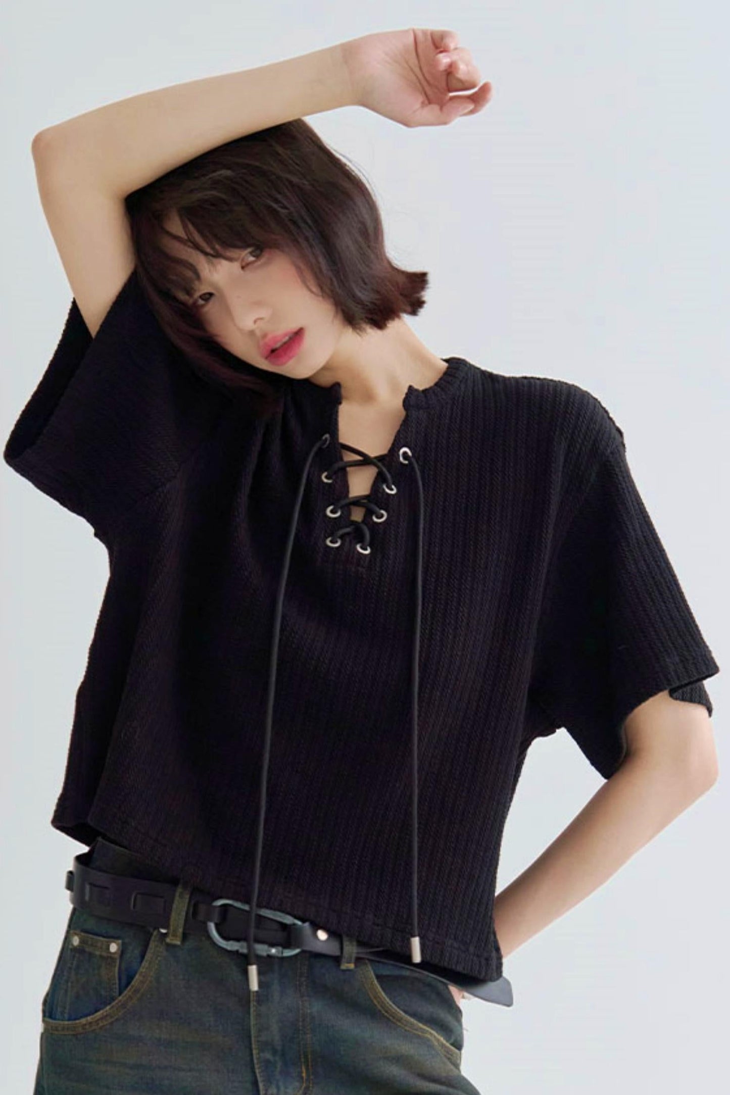 Loose Fit T-Shirt V-Neck Knit