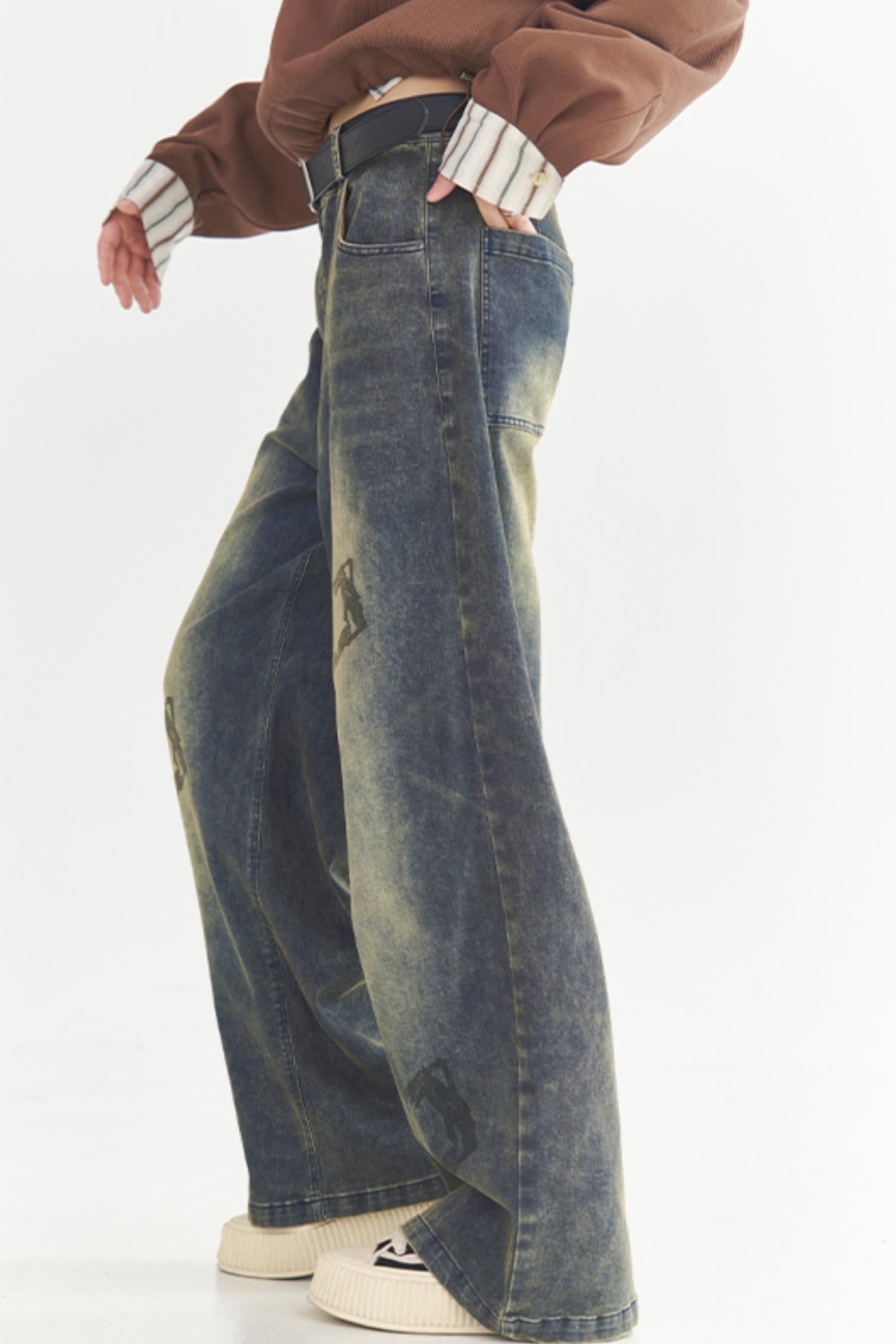 Heart Print Style Street Jeans