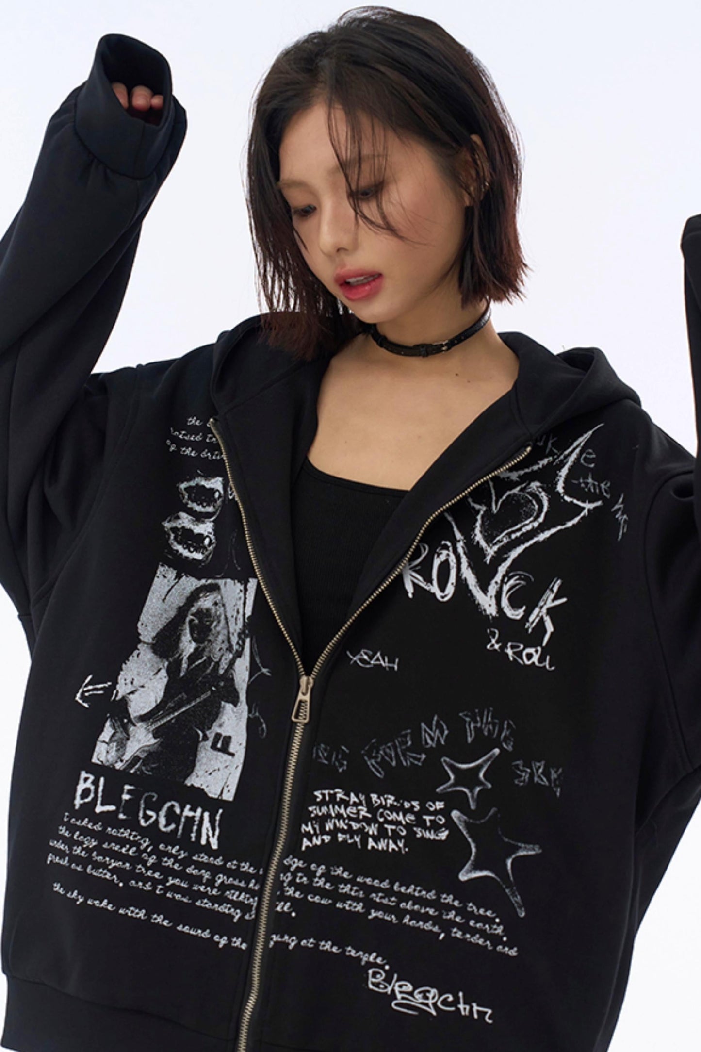 Hooded Loose Hoodie Graffiti