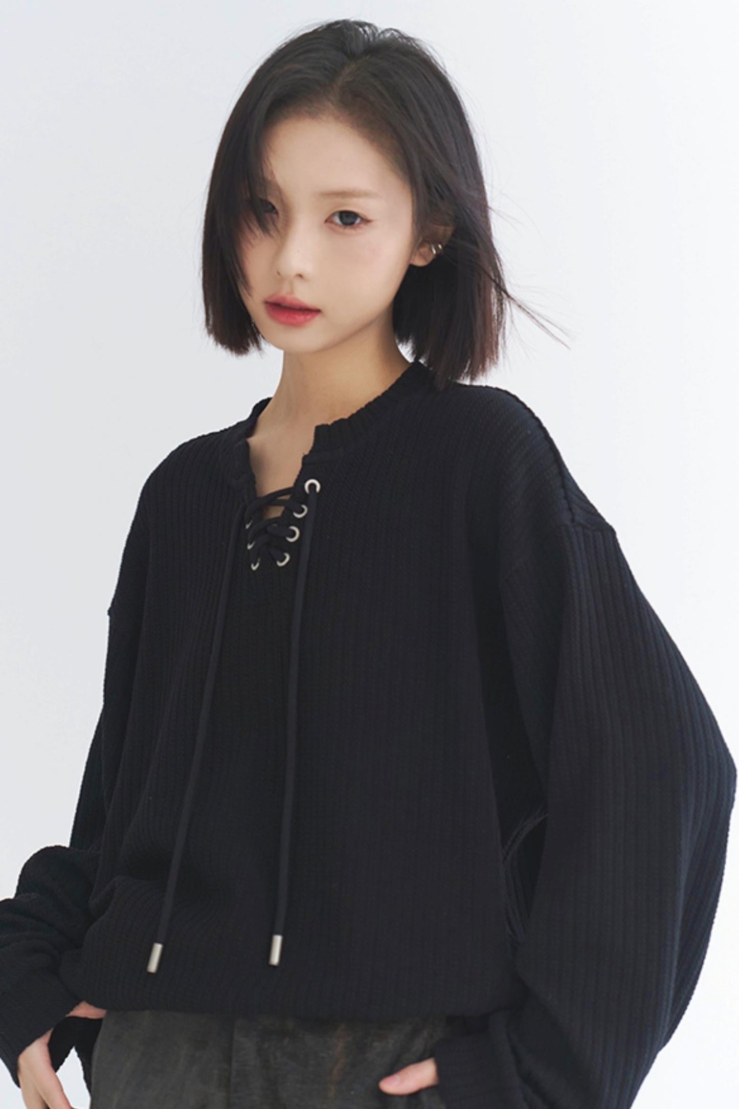 Oversized knit top V-neck